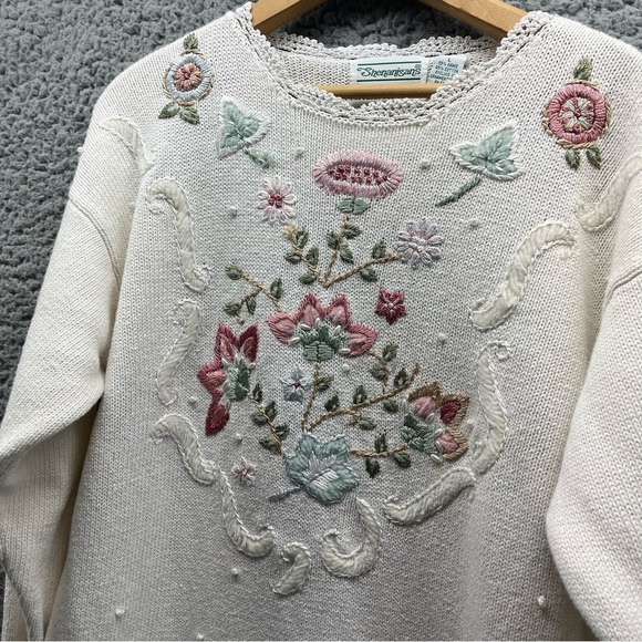 Vtg Shenanigans Knit Sweater Women L Floral Grandma Cottage Core Style Beaded - Picture 2 of 10